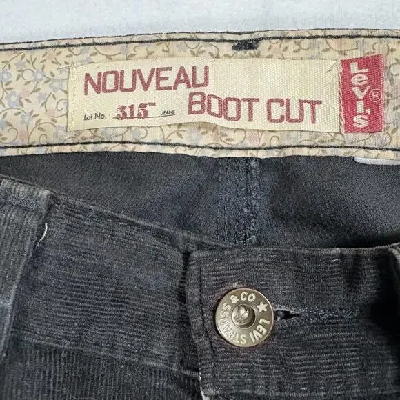 Levi’s 515 Boot Cut Pants Womens 28x29 Black Corduroy Y2K Retro Flare Stitch - Picture 2 of 8